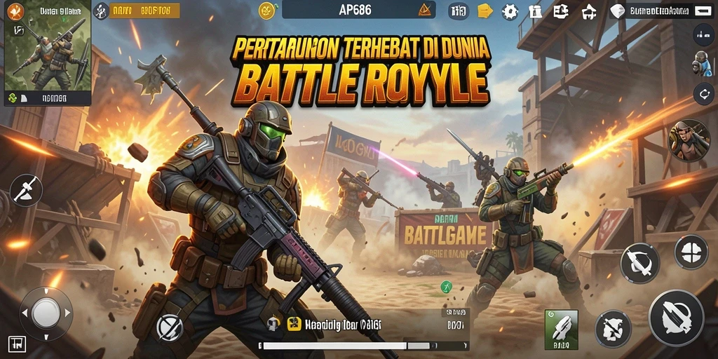 Screenshot AP686 menunjukkan aksi Battle Royale yang mendebarkan.