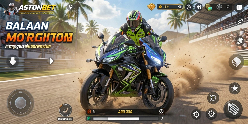 Screenshot gameplay ASTONBET yang menampilkan aksi balapan motor yang mendebarkan.