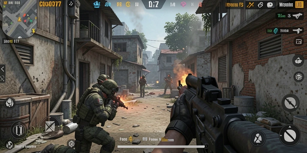 Tangkapan layar utama COO77 menunjukkan aksi seru di medan perang FPS.