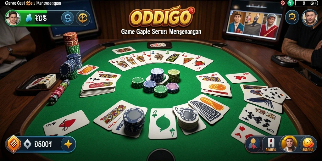 Tampilan gameplay seru di ODDIGO dengan pemain yang berkompetisi di Gaple.