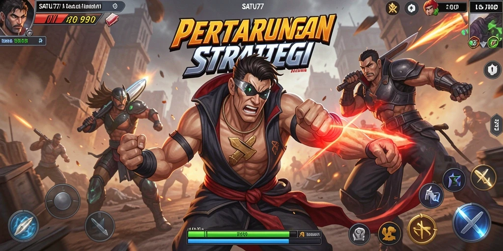 Gameplay SATU77 menampilkan pertarungan seru dan karakter unik.