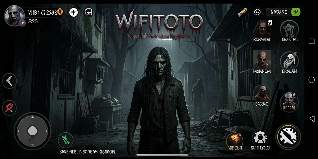 Tampilan gameplay menakutkan dalam WIFITOTO saat menjelajahi dunia gelap.